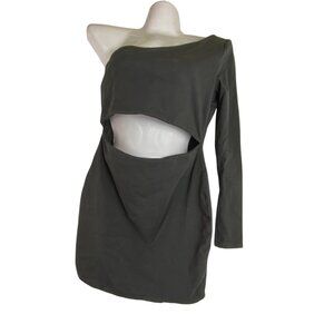 Super Down Asymmetric One-Shoulder Cutout Black Dress‎ Medium Sexy Y2K Rave Club